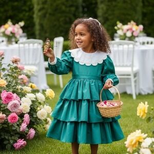 Martha's Miniatures Girls Dress Sz 8 Green Tiered Ruffle Holiday Party pageant